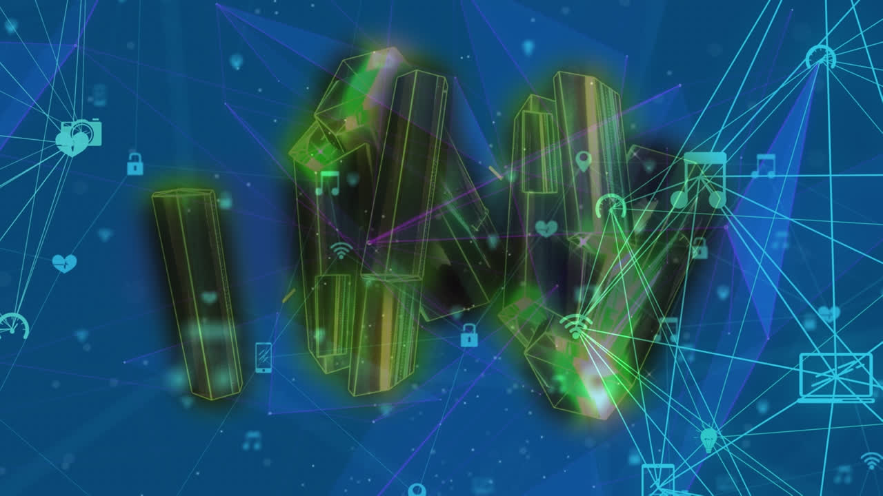 animación de la red de conexiones con iconos sobre formas