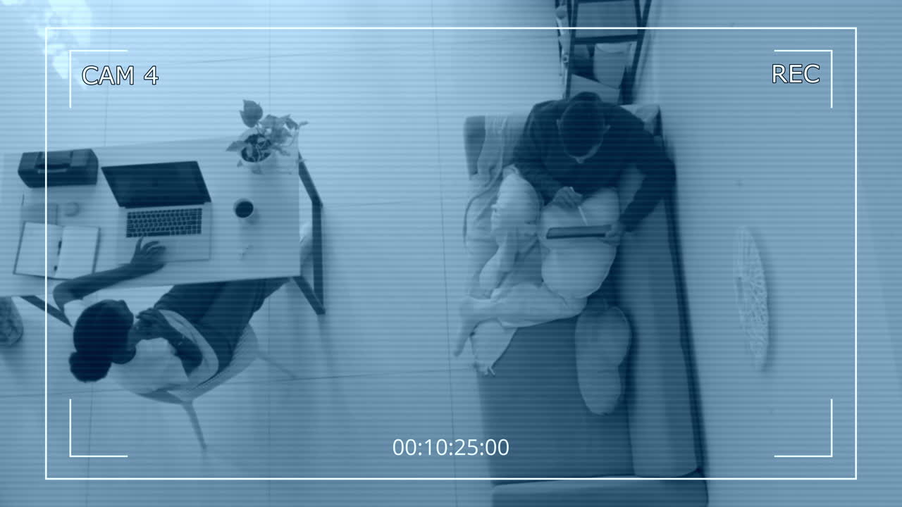 Remote Employees Working at Home Office Top Down CCTV