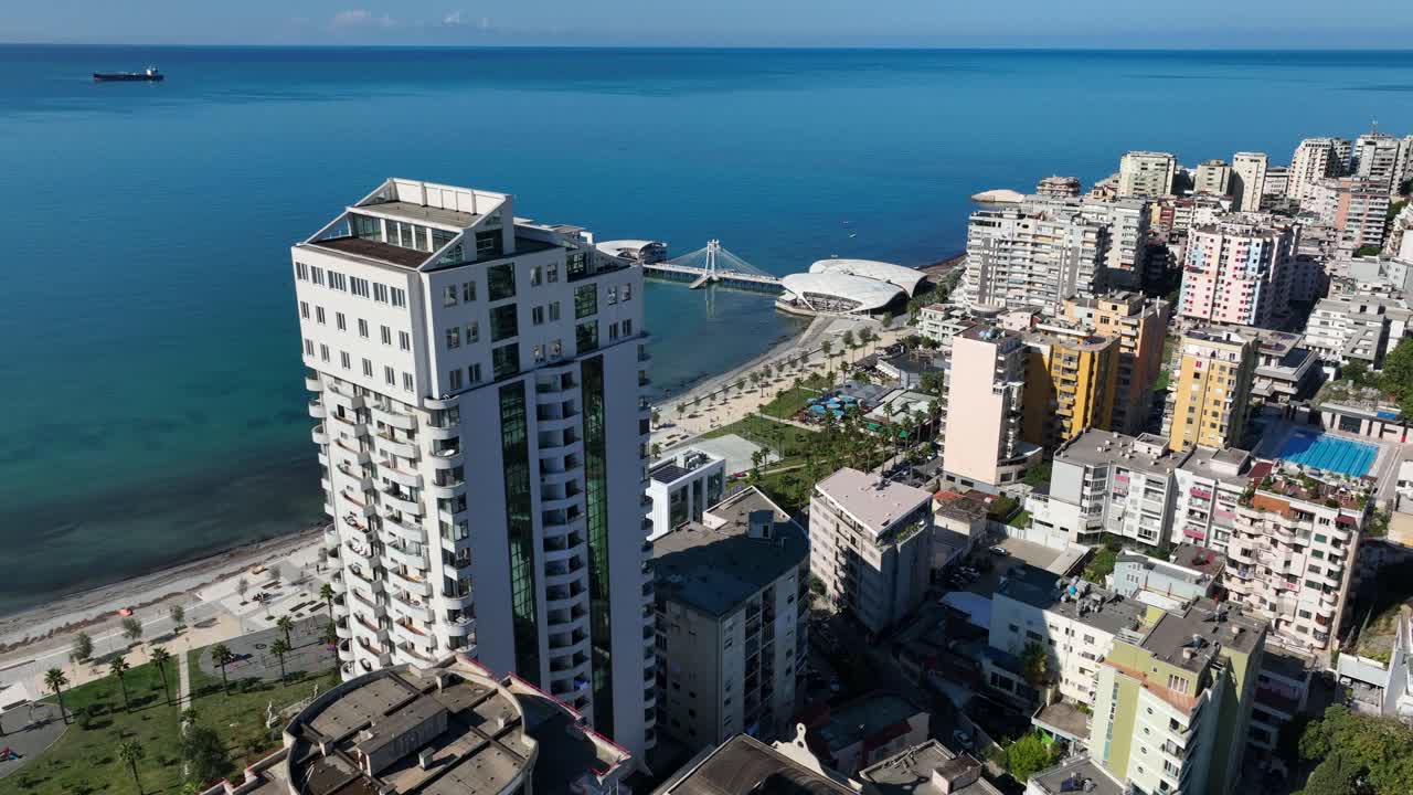 Buildings Along the Sunny Coast of Durres in Albania - Aerial View