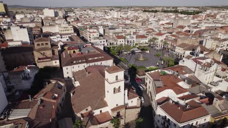 drone pov over plaza de espana, in ancient roman city