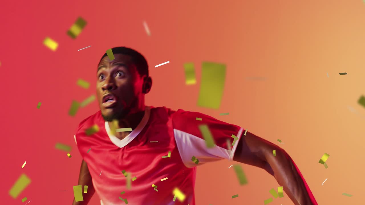 animazione di un giocatore di calcio maschio afroamericano su confetti