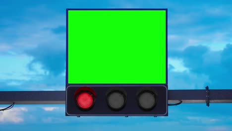 luces de tráfico brillantes y pantalla con espacio de chromakey verde