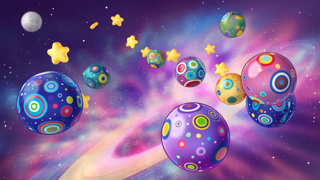 Colorful Planets and Stars in Space