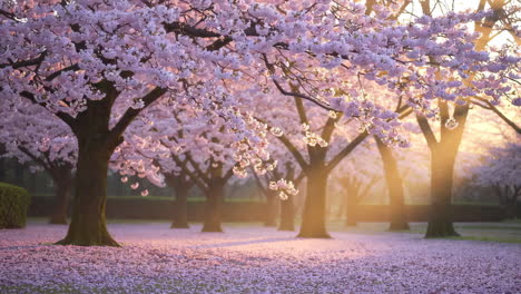 Cherry Blossoms in a Park at Sunrise/Sunset