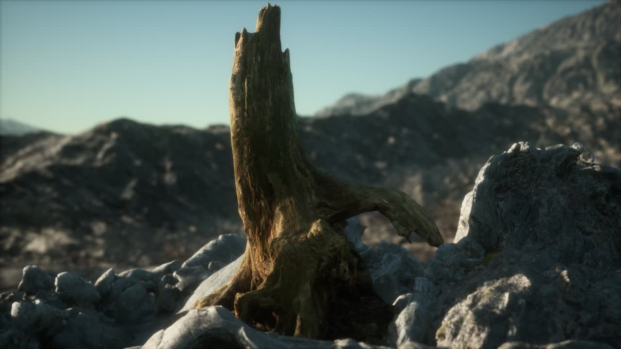 pino muerto en la roca de granito al atardecer