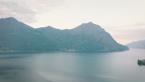 aerial view of lake iseo and mountains which runs along the lake at morning,bergamo italy