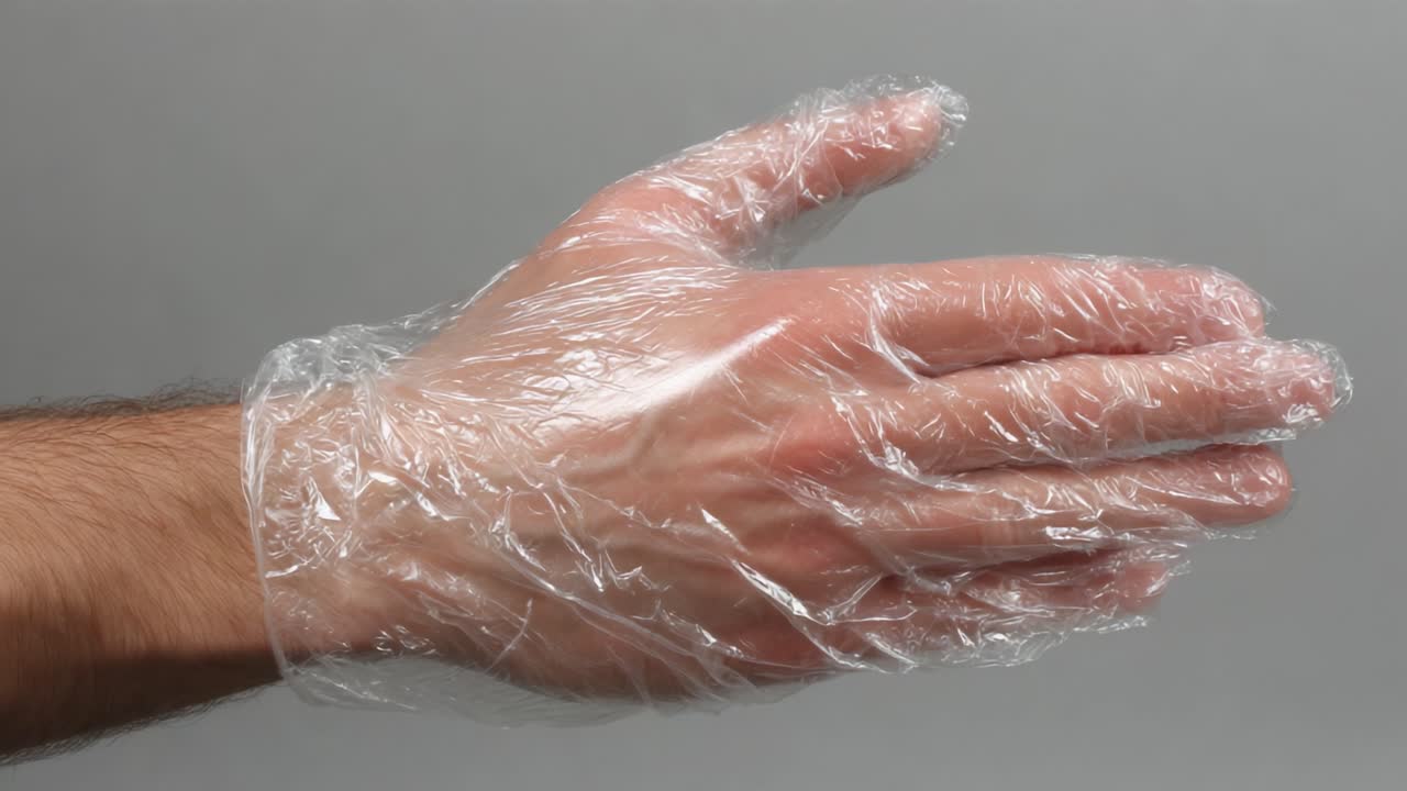 A Hand Wearing a Plastic Glove Demonstrates Protection and Hygiene, Emphasizing the Importance of Personal Safety in Everyday Activities and Environments