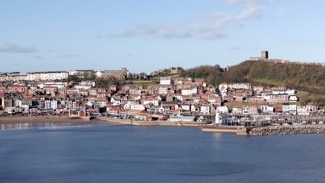 aerial footage of scarborough harbour in north yorkshire