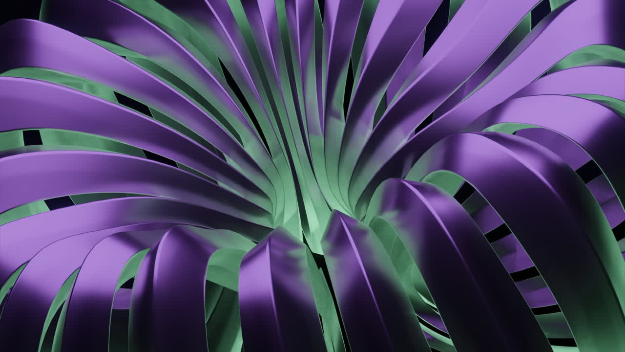 Abstract 3D Render of Intertwined Purple and Teal Metallic Ribbons