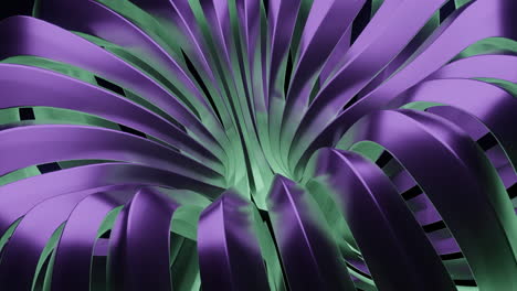abstract 3d render of intertwined purple and teal metallic ribbons
