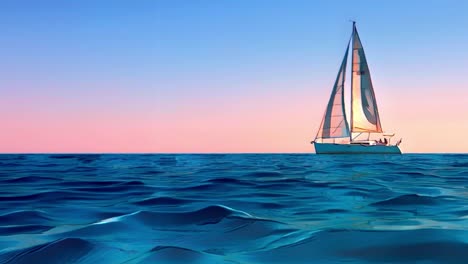 Cartoon-Animation-Eines-Kleinen-Yachtbootes,-Das-Bei-Sonnenuntergang-Segelt