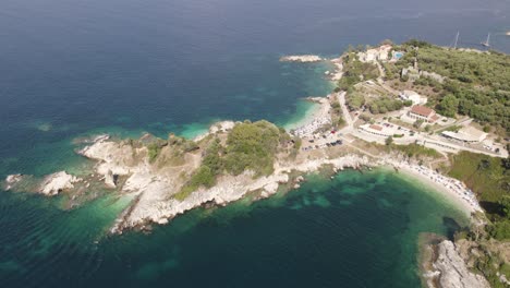 aerial view of the island reef and beach, luxury tourism in kassiopi, greece