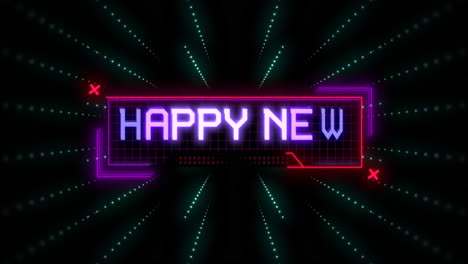 Happy-New-Year-text-on-digital-screen-with-HUD-elements