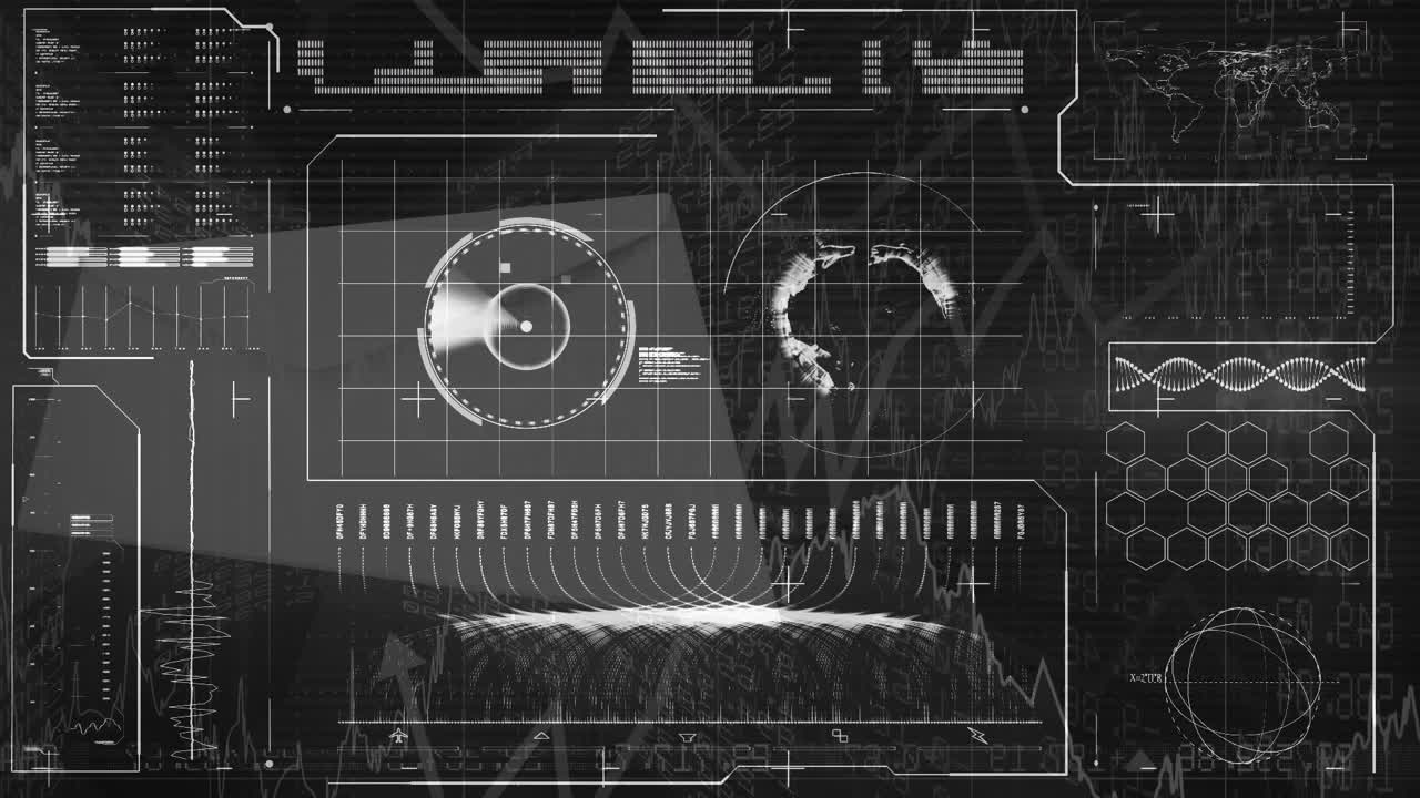 Animation of data processing over caucasian female computer hacker