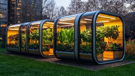 modern urban farming greenhouses in the city