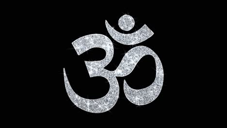 glittering om symbol on black background