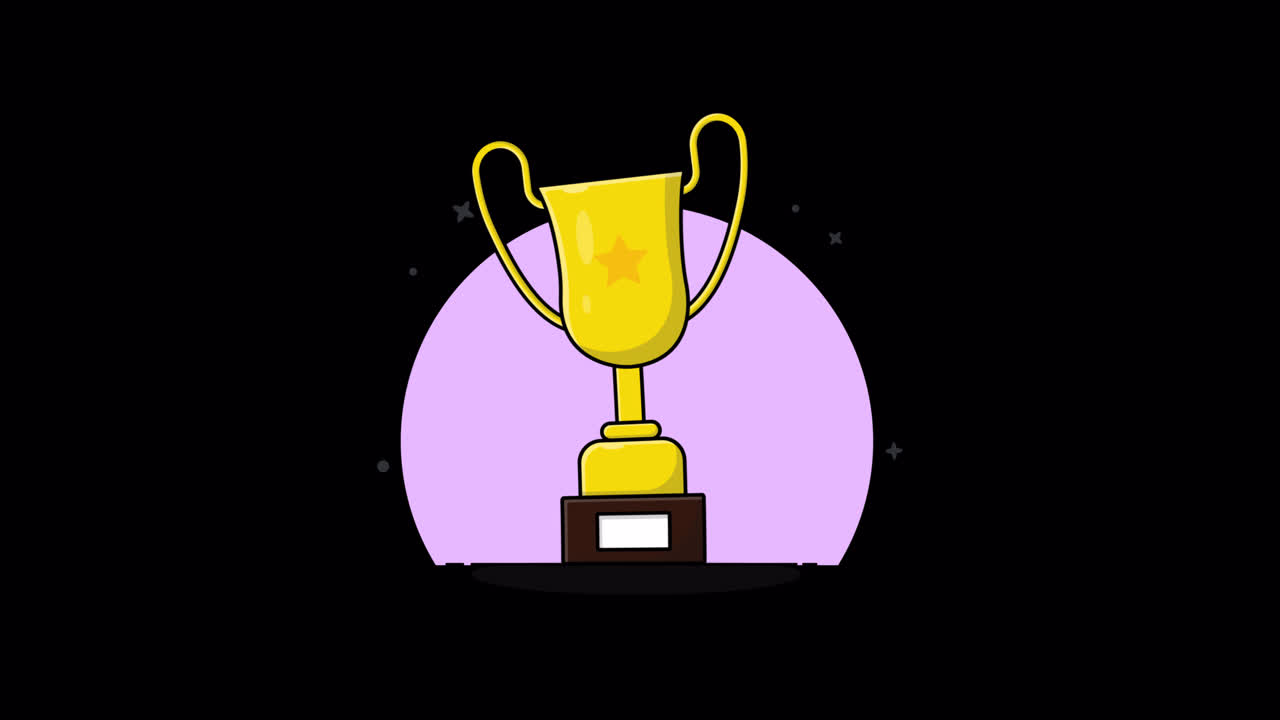 Animated Golden Trophy Appearing and Swaying on Black Background