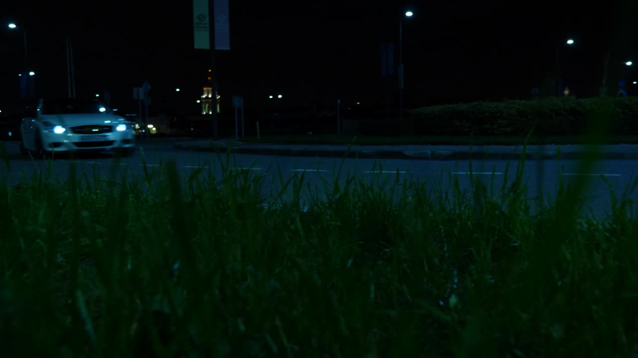Night scene with car and grass