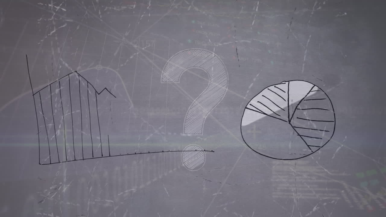 animación de dibujos y procesamiento de datos sobre fondo gris