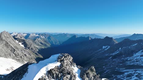 Austrian-Alps,-summit,-mountain,-drone,-aerial,-glacier,-rocky,-nature,-landscape,-adventure,-outdoor,-alpine
