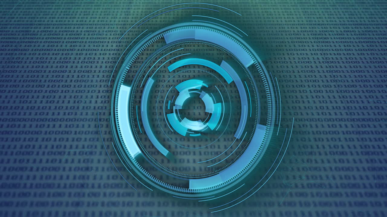 fondo de código binario digital con animación circular azul giratoria