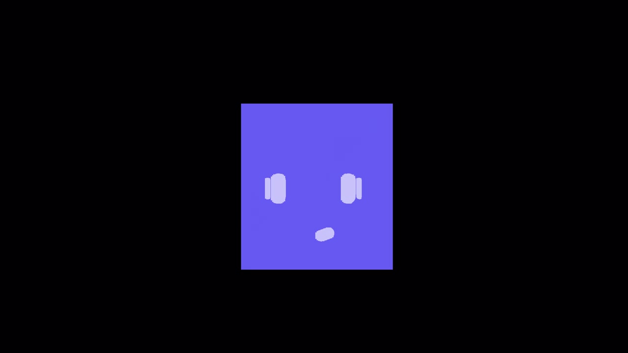 Minimalist Animated Face Icon with Headphones on Purple Background