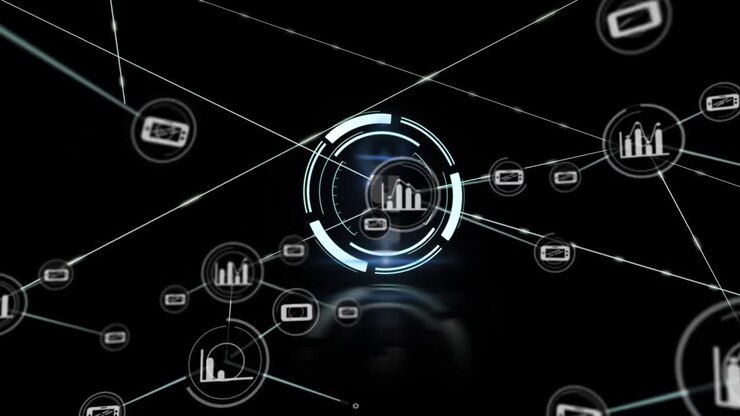 Animation of network of connections with icons over countdown