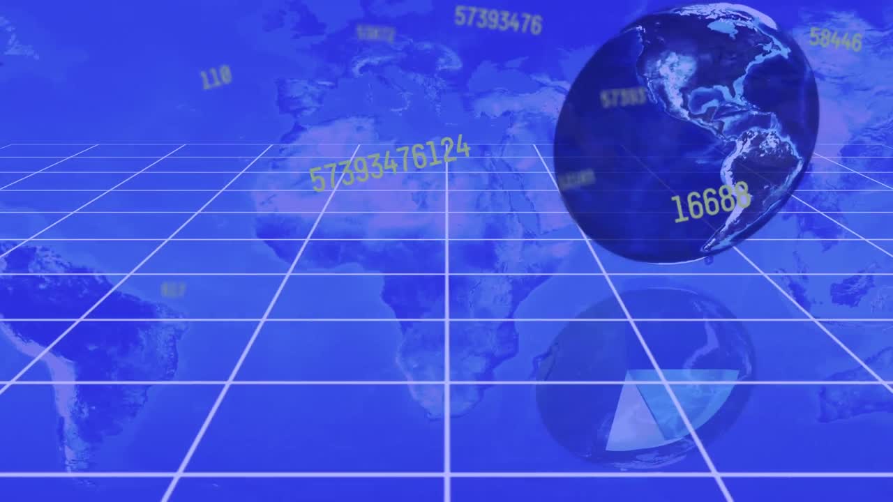 지구와 세계 지도에 대한 데이터 처리의 애니메이션