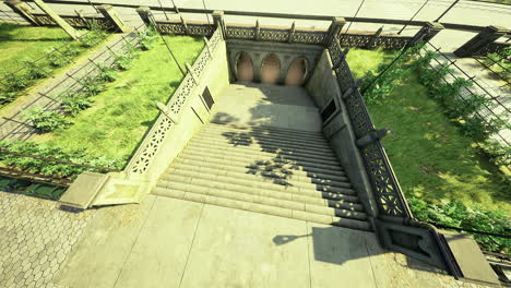 vintage staircase leading to a subway entrance in an urban garden area