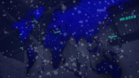 Animation-Pulsierender-Kreise-über-Der-Weltkarte-Und-Verbindungsnetzwerke-Mit-Leuchtenden-Punkten