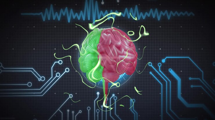 Animation of human brain and data processing over circuit board