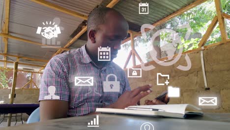 futuristic graphical design of a man using phone