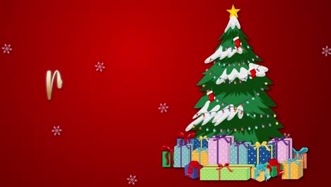 árbol de navidad animado con regalos y nieve cayendo.