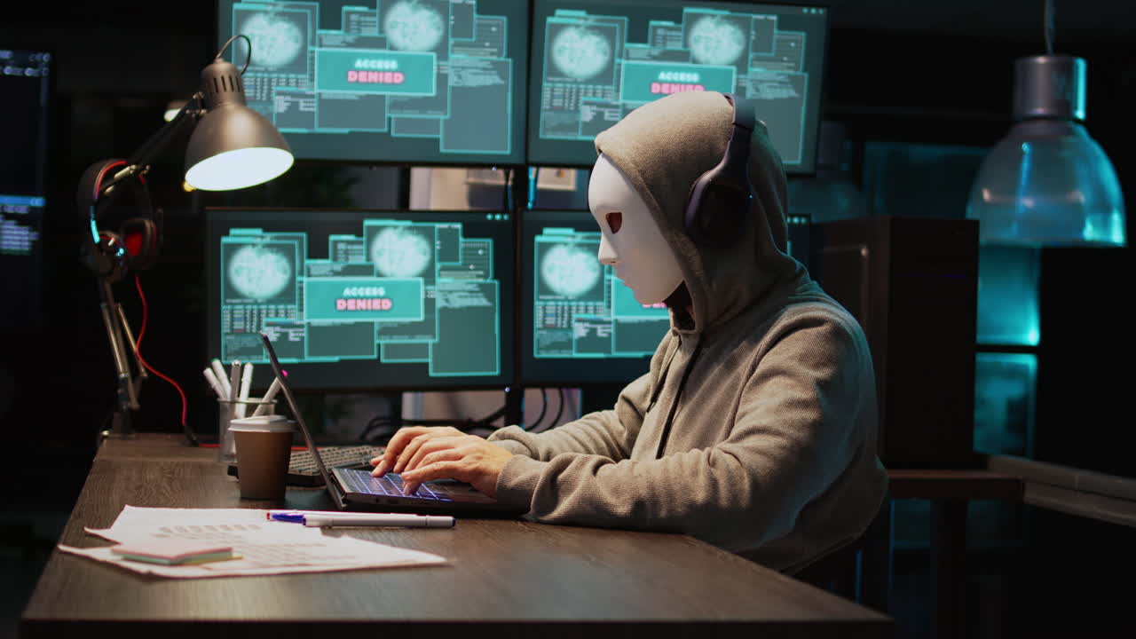 Anonymous Hacker Coding with Multiple Monitors