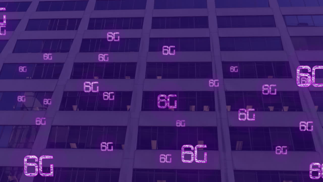 도시 풍경 위의 6g 텍스트의 애니메이션
