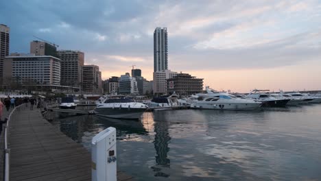 A-view-of-the-beautiful-Marina-in-Zaitunay-Bay-in-Beirut,-Lebanon-in