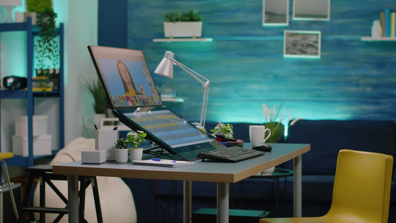 Empty photography studio with retouching software