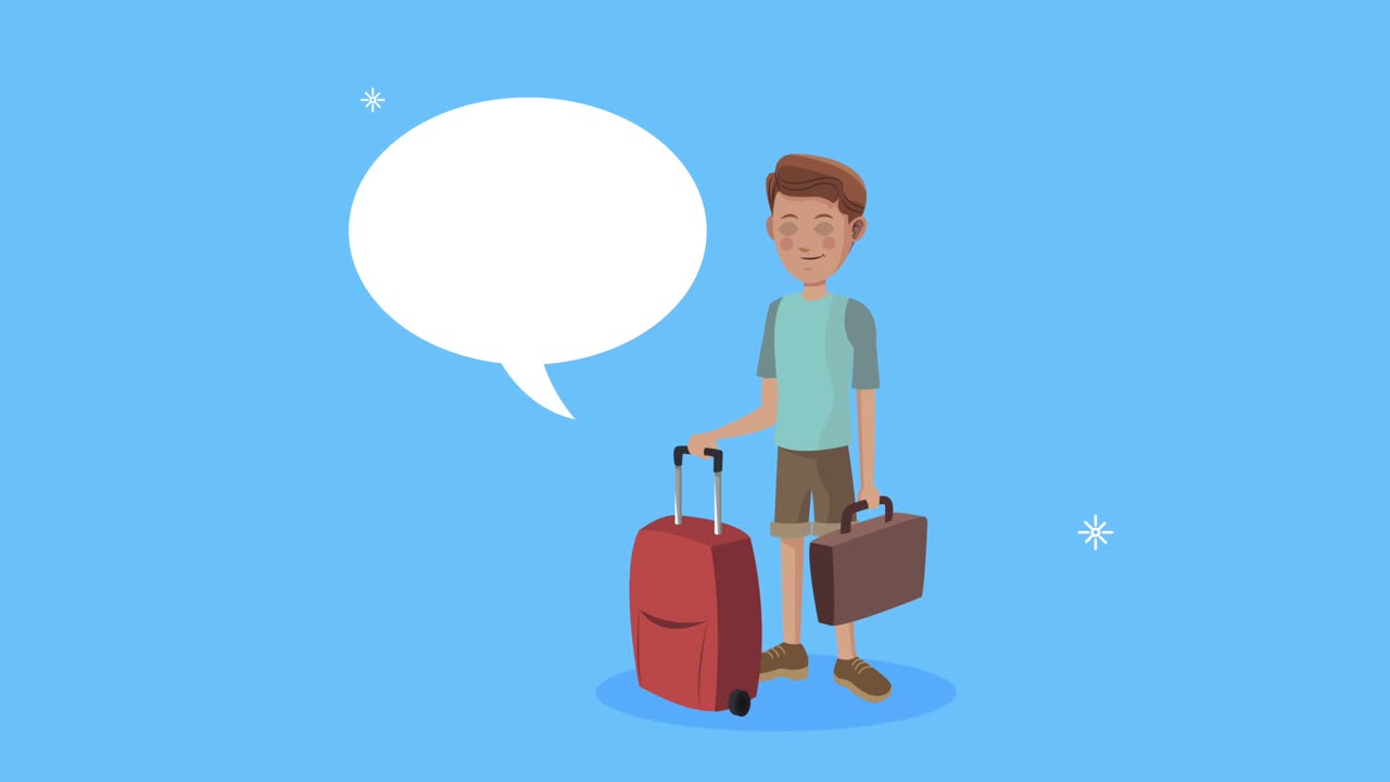personaje turístico masculino con animación de maleta