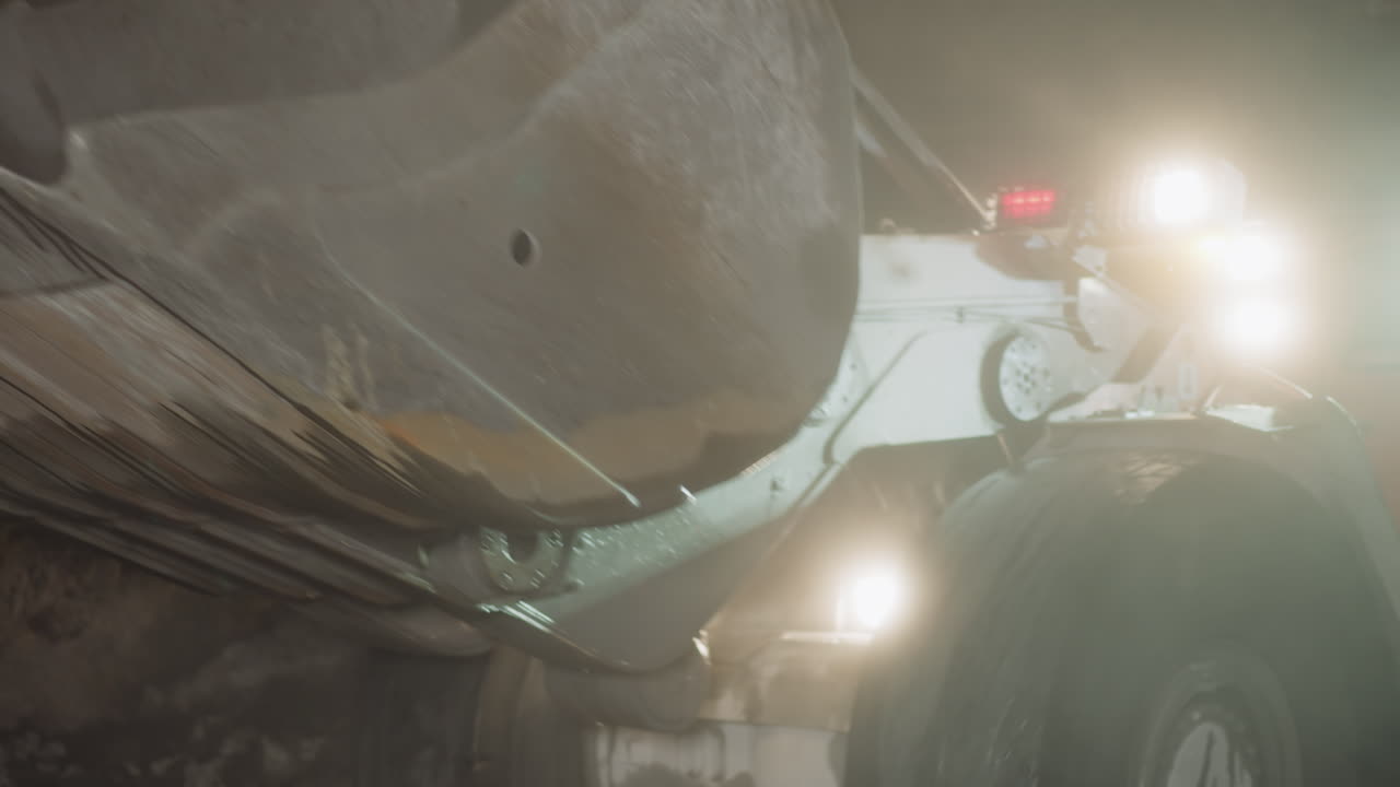 무거운 차량은 덤프 트럭에 광석을 내린 후 멀리 운전