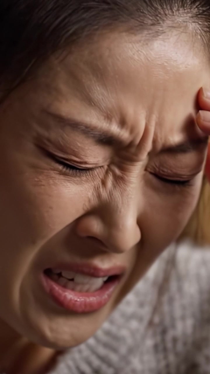 Close-up de Emoção: Uma Mulher Expressando Sentimentos Profundos de Tristeza e Preocupação em um Momento de Vulnerabilidade Capturado em Dois Quadros