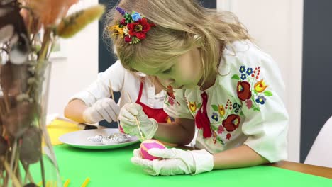 children painting easter eggs