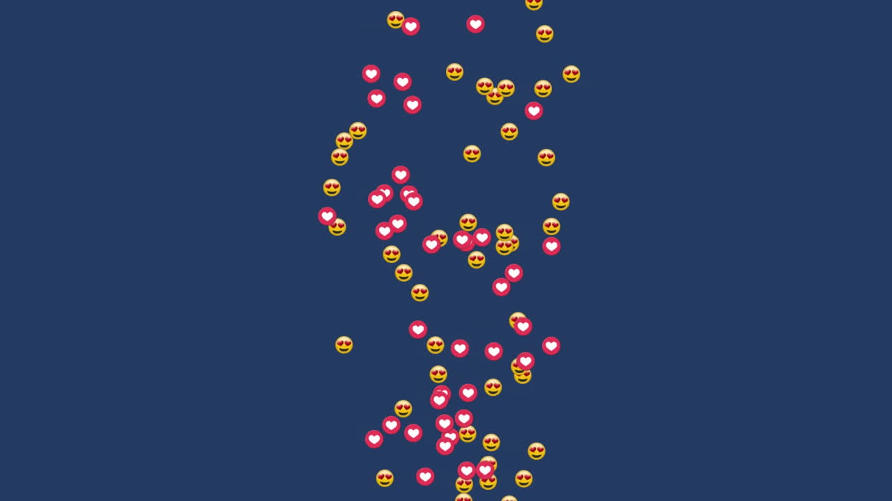 animación de los iconos emoji sobre un fondo azul