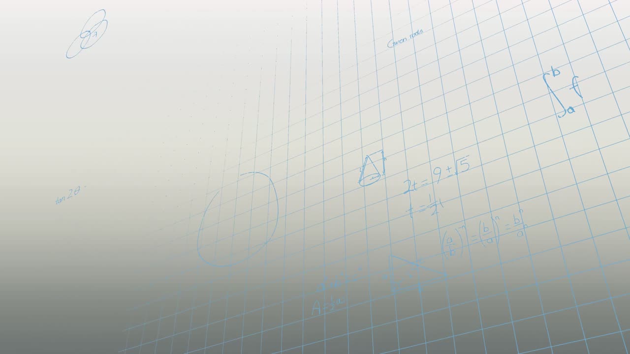 추상적인 배경에 대한 격자 패턴에 대한 파란색 수학적 방정식과 다이어그램의 애니메이션