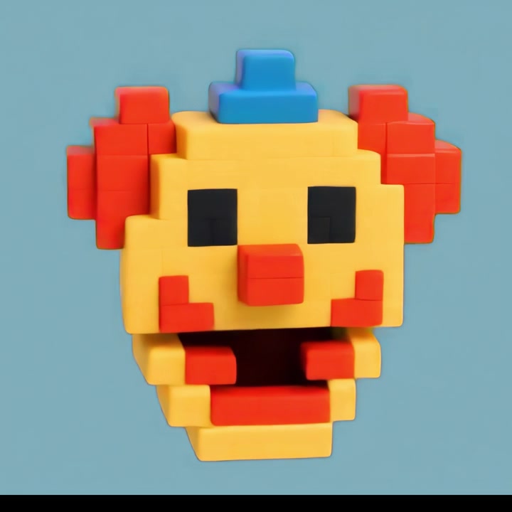 Pixel Art Clown Face Made of Building Blocks