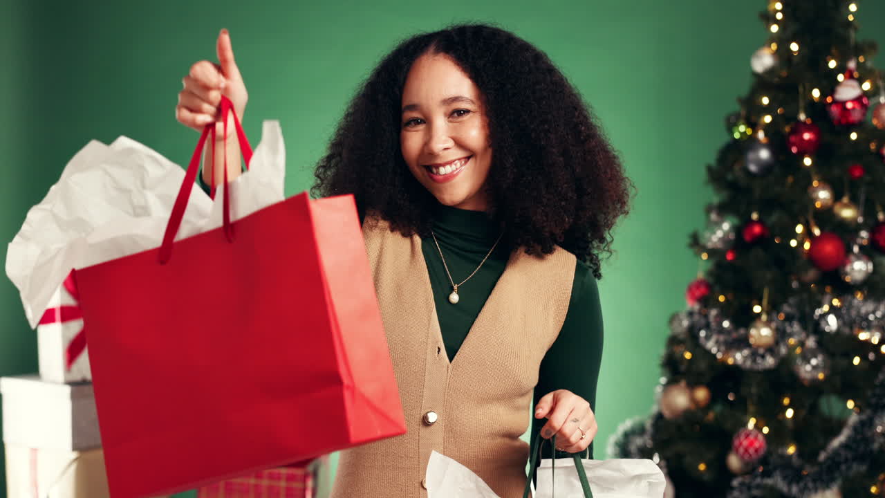 Woman with Gifts and Christmas Tree