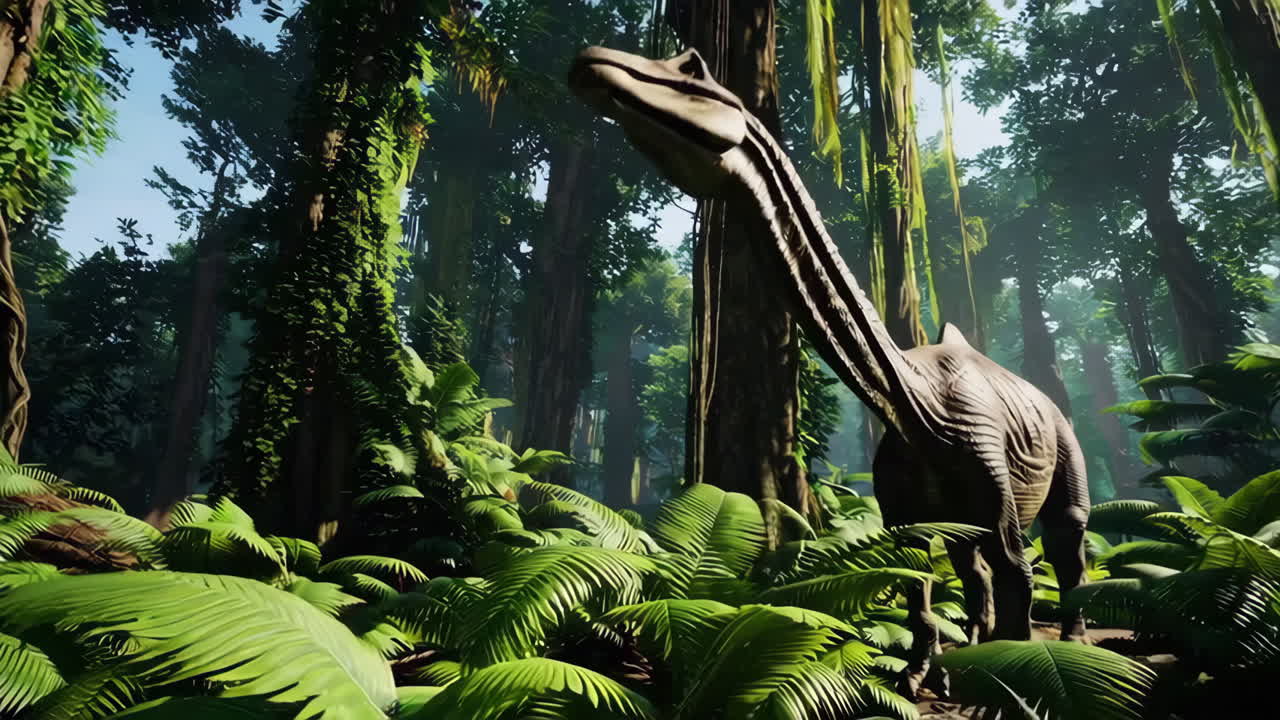 dinosaurio en un exuberante bosque de la selva