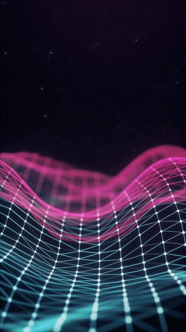 Abstract Digital Waveform With Glowing Pink and Blue Nodes