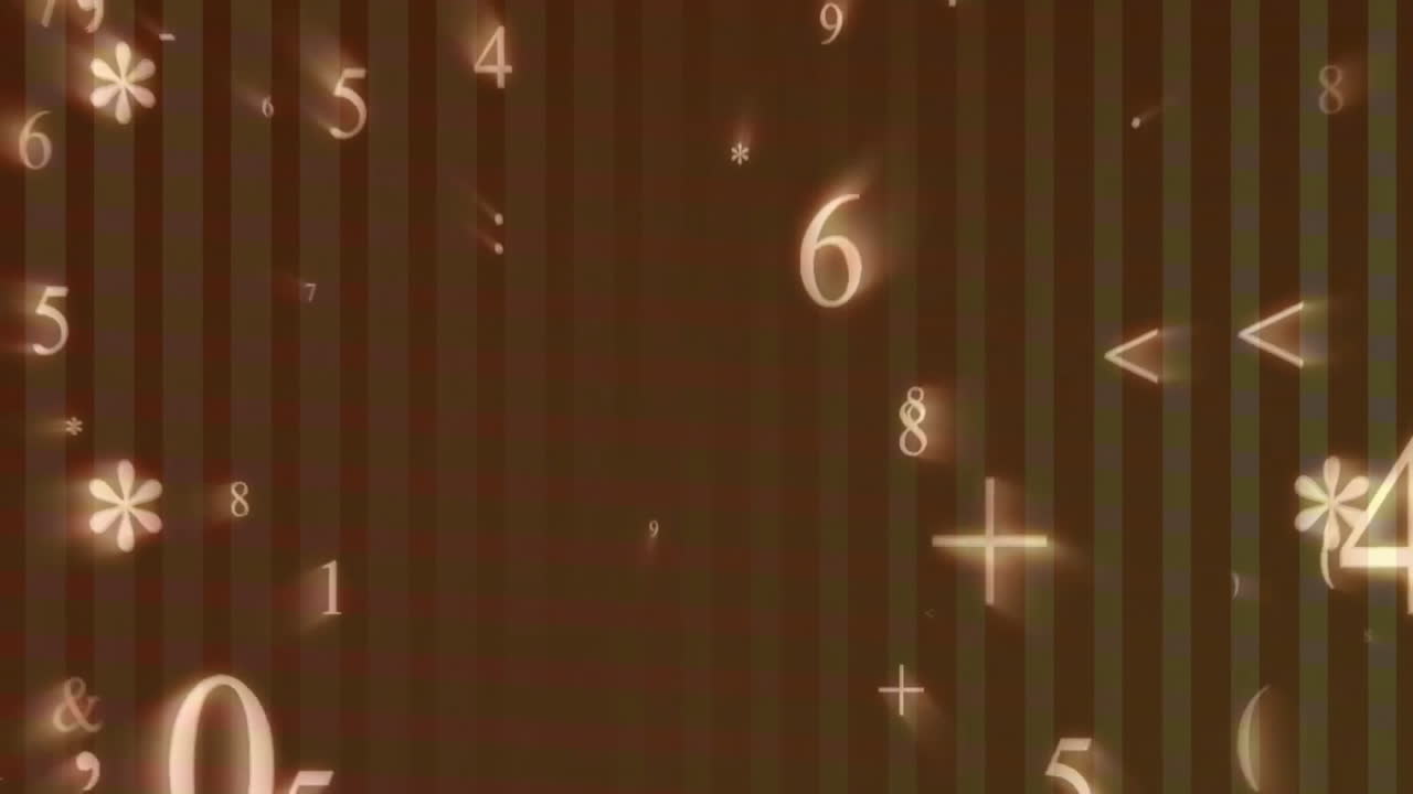 Creating dynamic pattern, animation of floating numbers and symbols on dark background