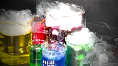 colorful chemical reactions in laboratory equipment