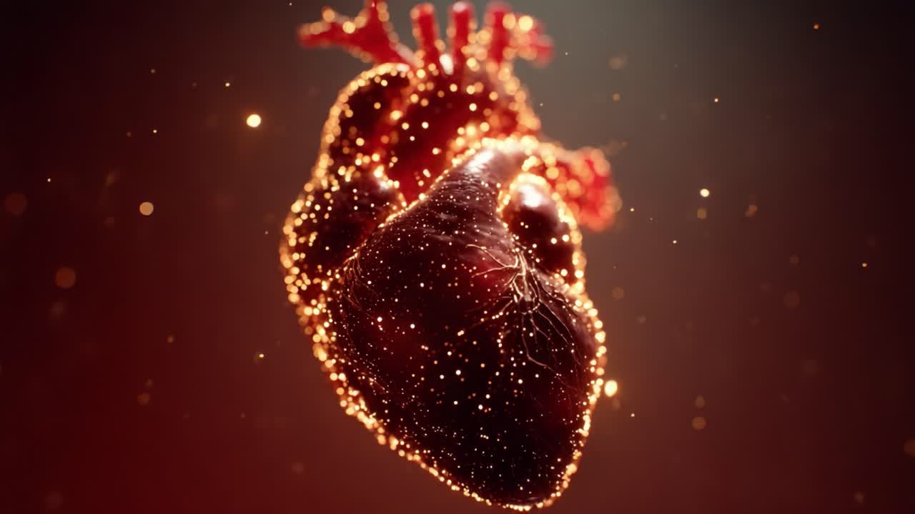 An Artistic Representation of a Heart Illuminated by Glowing Particles, Evoking Feelings of Life, Emotion, and Vitality in a Captivating Visual Display